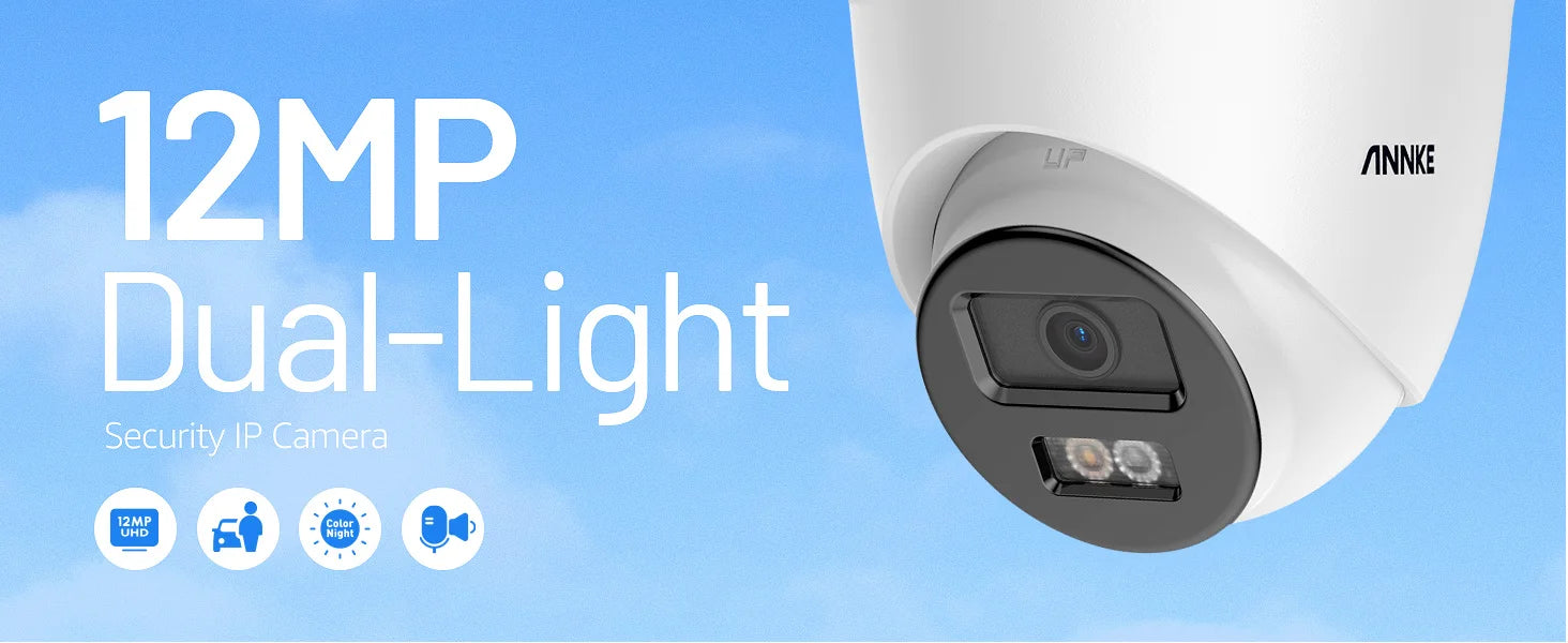 ANNKE C1200 Smart Dual Light 12MP Ultra HD PoE IP Camera Built-in Mic Surveillance Security Cameras Color IR Night Vision IP67