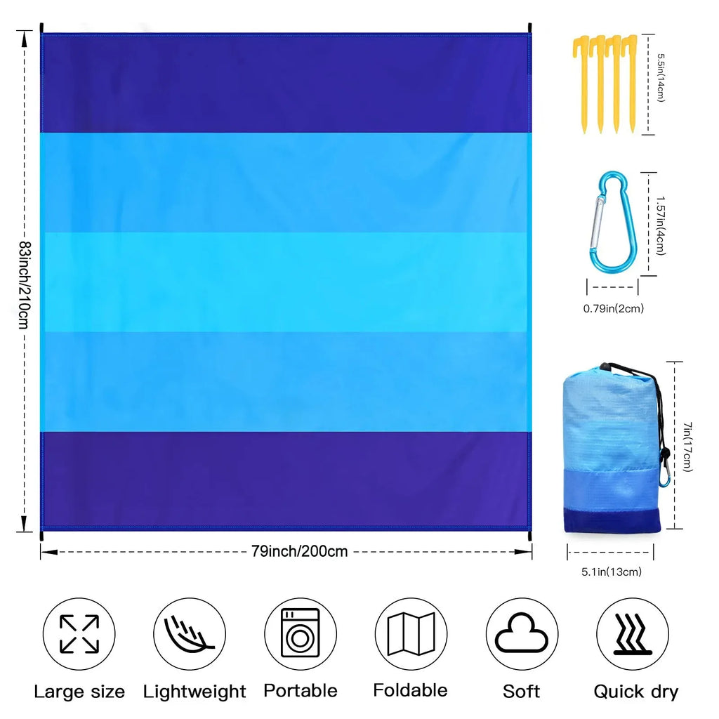 Beach Blanket Waterproof Sandproof Beach Mat 2x2.1m for 2-8 Adults Quick Drying Outdoor Picnic Mat for Travel, Camping, Hiking