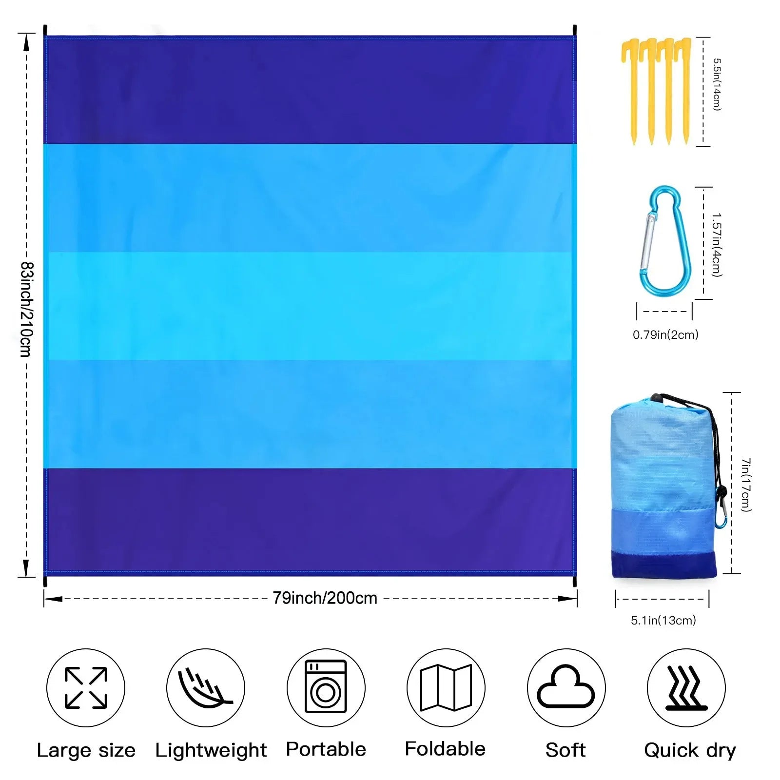 Beach Blanket Waterproof Sandproof Beach Mat 2x2.1m for 2-8 Adults Quick Drying Outdoor Picnic Mat for Travel, Camping, Hiking