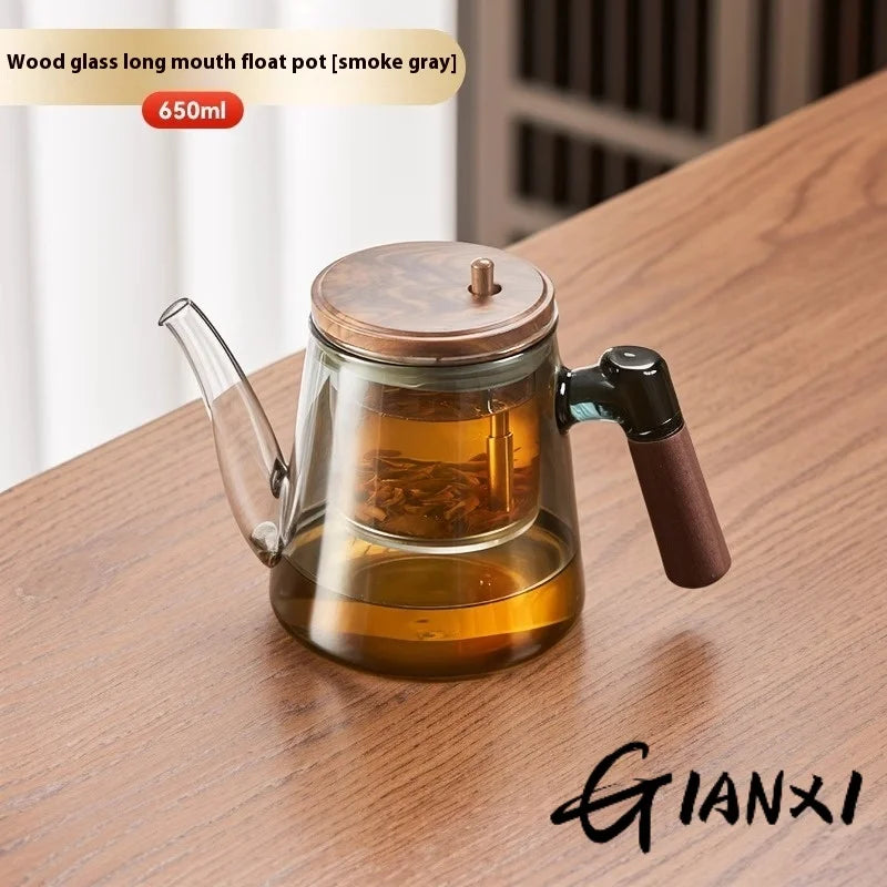 GIANXI Wooden Handle Flowing Teapot Tea Separation Cup Full Glass Inner Bubble Teapot Household Press Filter Tea Set Tea Cup