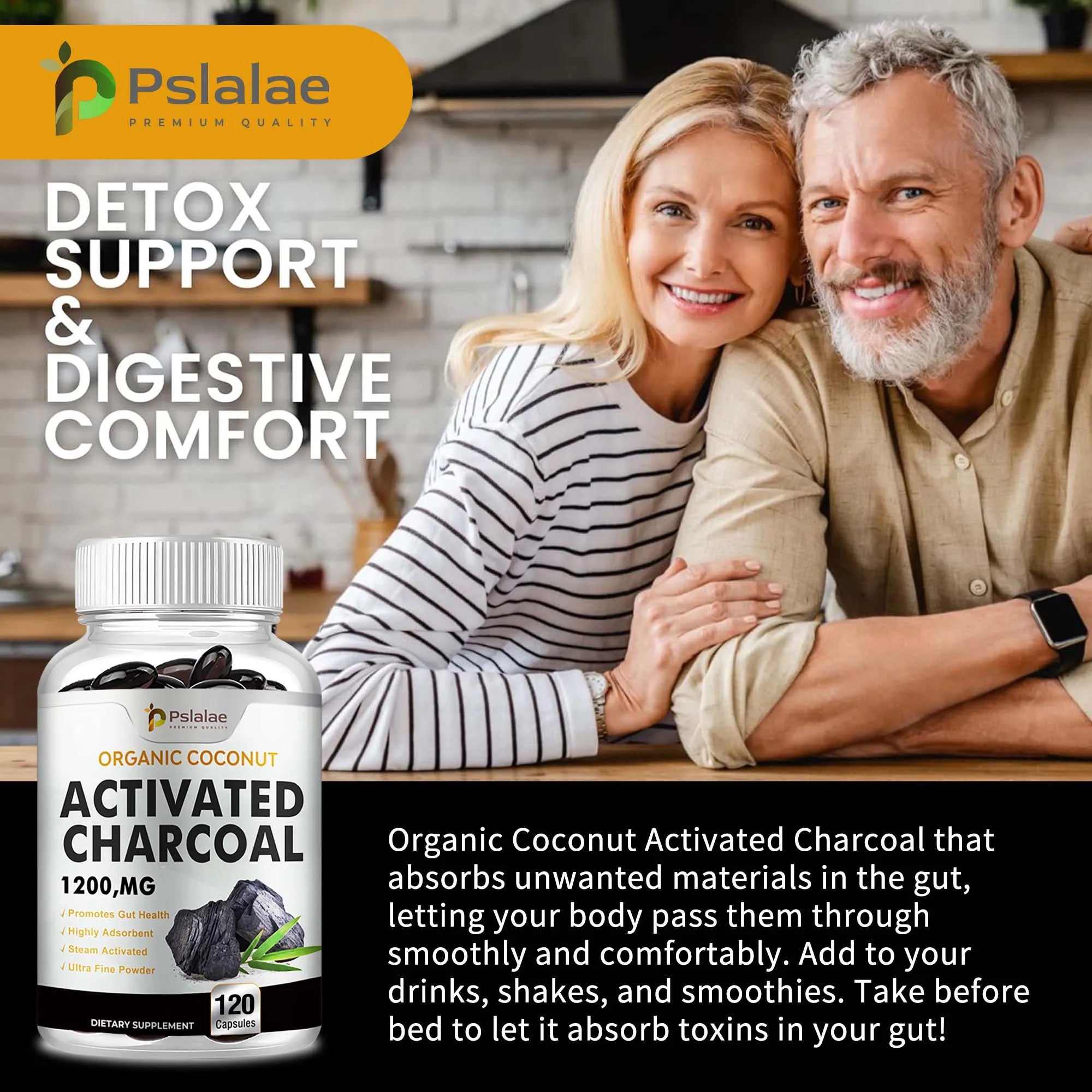 Activated Charcoal Capsules - Gut Health, Digestive Health, Bloating & Gas Relief, Detox, Colon Cleansing