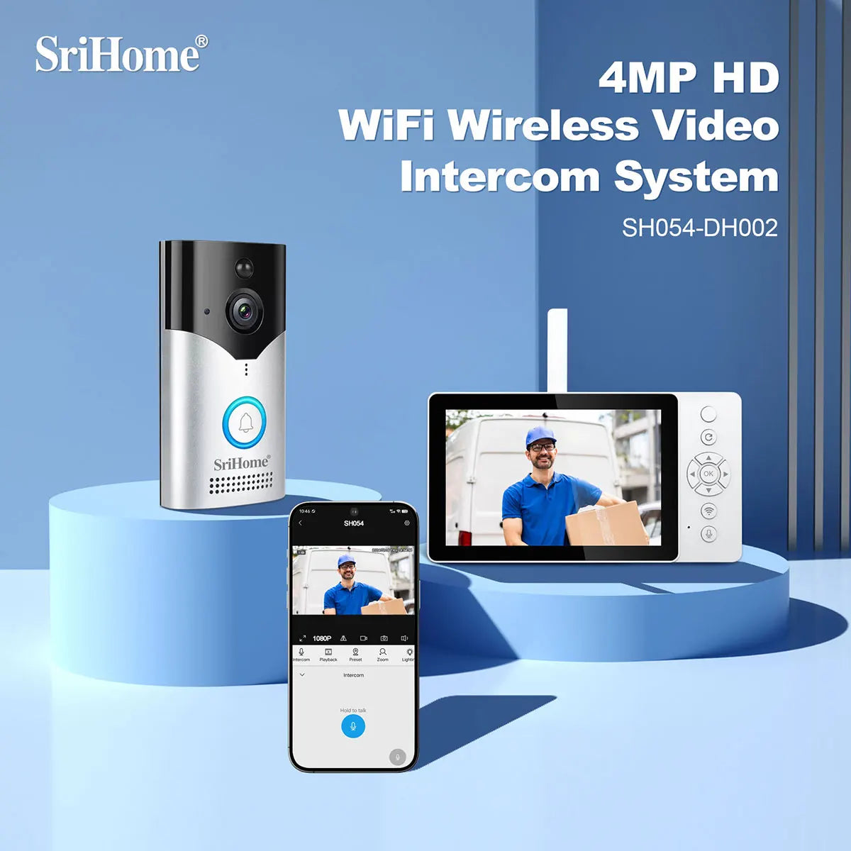 Srihome SH054 5Inch Screen 4MP 1440p Wireless WIFI Doorbell 120Degree Wide Angle Video Door Phone Visual Door Viewer Camera