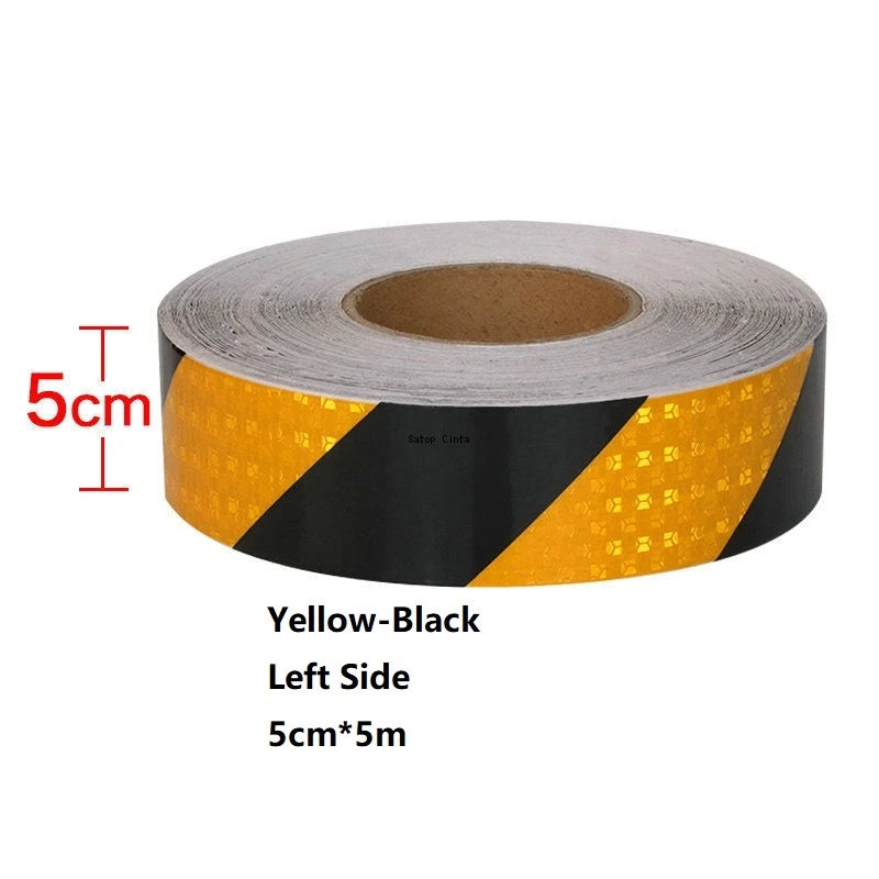 5cm/10cm/15cm/20cm*5m Reflective Tape Yellow-Black Left Or Right Twill Waterproof Safety Warning Self-adhesive Reflector Sticker
