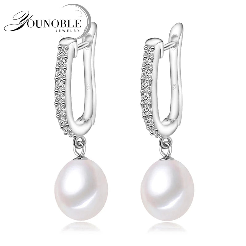 YouNoble Genuine Silver 925 Pearl Earrings Wedding,Natural Freshwater Pearl Drop Earrings Birthday Gift Daughter Pink White