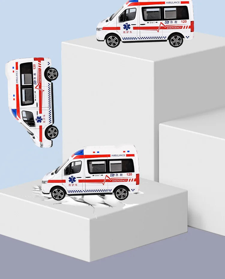 1:24 Ambulance Car Toys Alloy Car Model Diecast Metal Police Ambulance Sound Light Simulation Collectible Model Car Kids Gifts