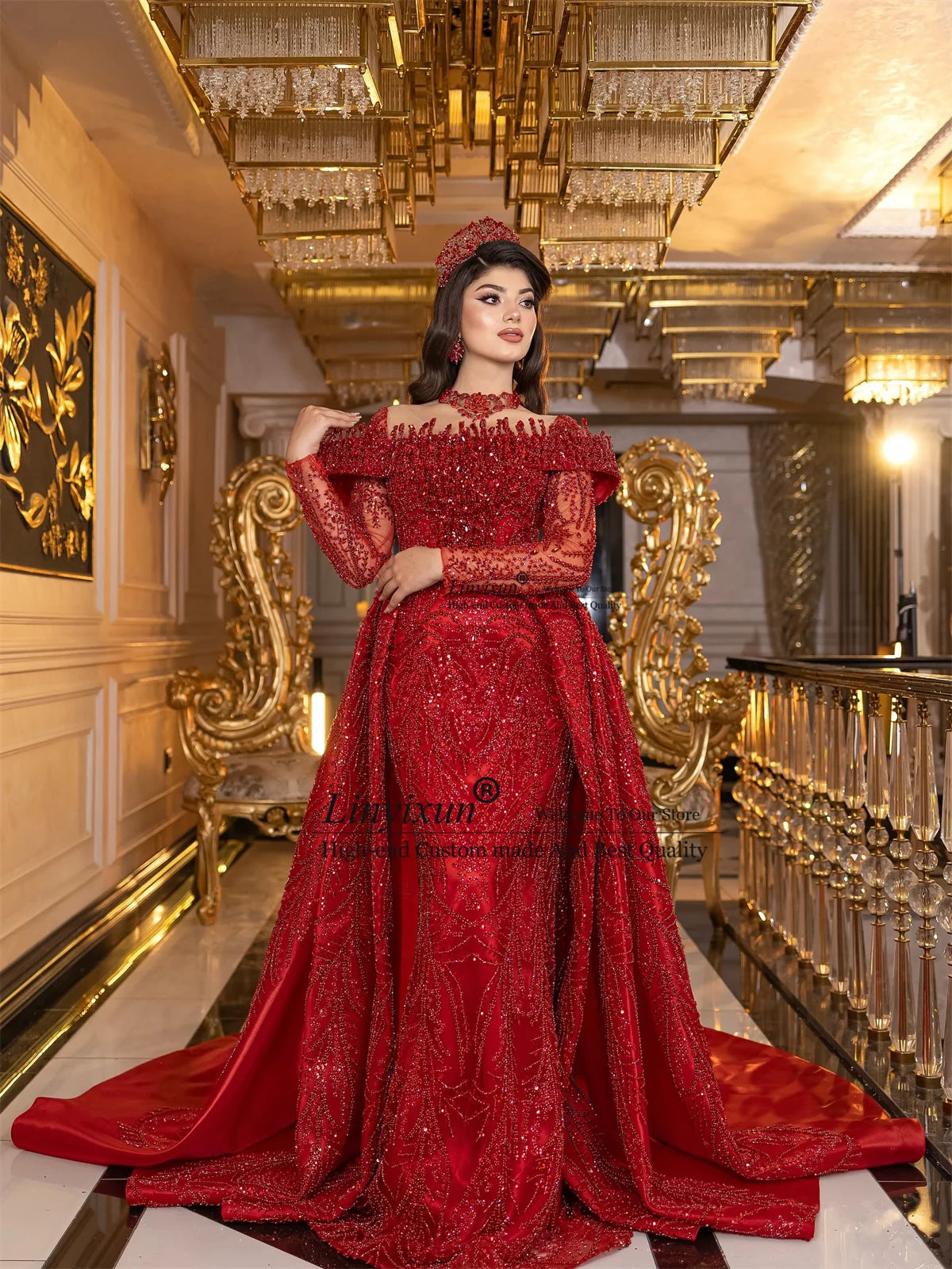 Dubai Mermaid Prom Dresses Glitter Sequin Diamond Evening Gown Customized Aso Ebi Off Shoulder Wedding Party فساتين سهر