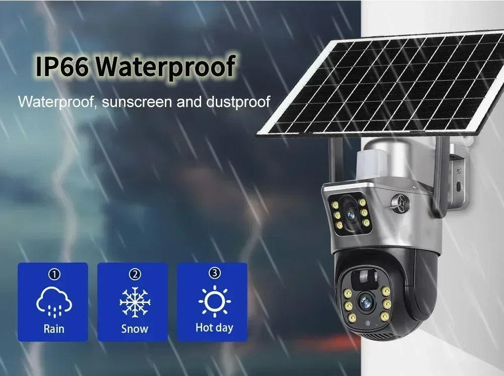 Tahlitech Solar Camera 4G Sim Card Wifi  Dual Lens WiFi 8MP 4K IP Camara Solar Panel CCTV Security Built in Battery PIR Cam V380