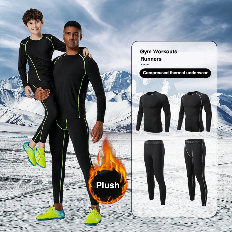 High Collar Men's Sports Ski Thermal Underwear Set Suits Gym Compression Suit Running Men Ski Thermal Bottom Fleece Clothes