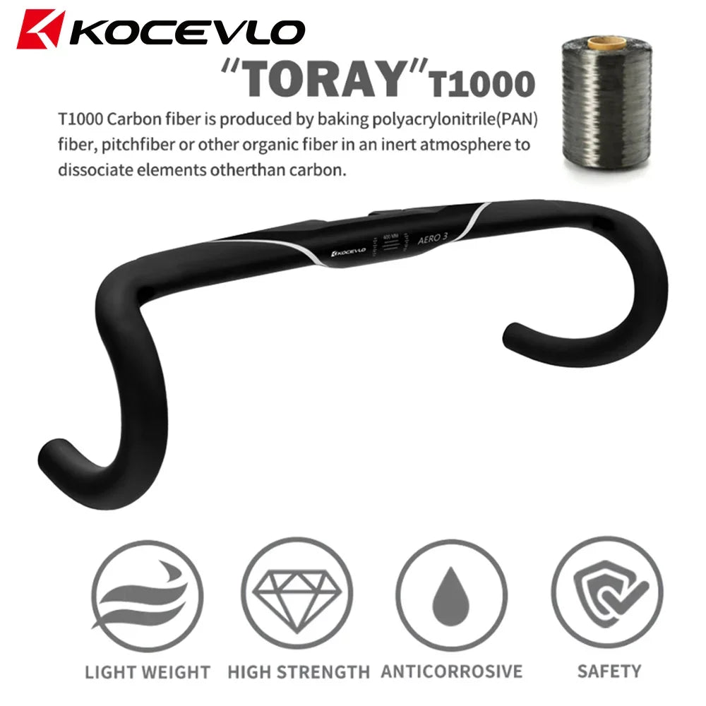 KOCEVLO AERO 3 Road Carbon Handlebar 360/380/400/420mm UD Matt Internal Routing Road Bicycle Handle Bar