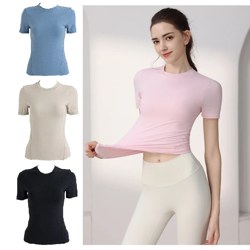Woman 2025 Top Yoga Clothes Workout Pilates Shirts Fitness Sportswear Gym Running Sports Tight T-shirt Short Sleeve Fitness Tops