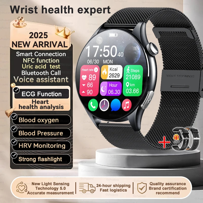 Sapphire 2025New Health managed Smart Watch Health measure Blood Fat Uric Acid Call ECG+PPG blood pressure Health Smartwatch IOS