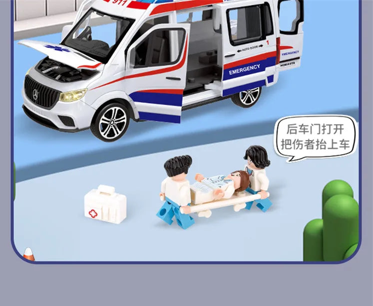 1:24 Ambulance Car Toys Alloy Car Model Diecast Metal Police Ambulance Sound Light Simulation Collectible Model Car Kids Gifts