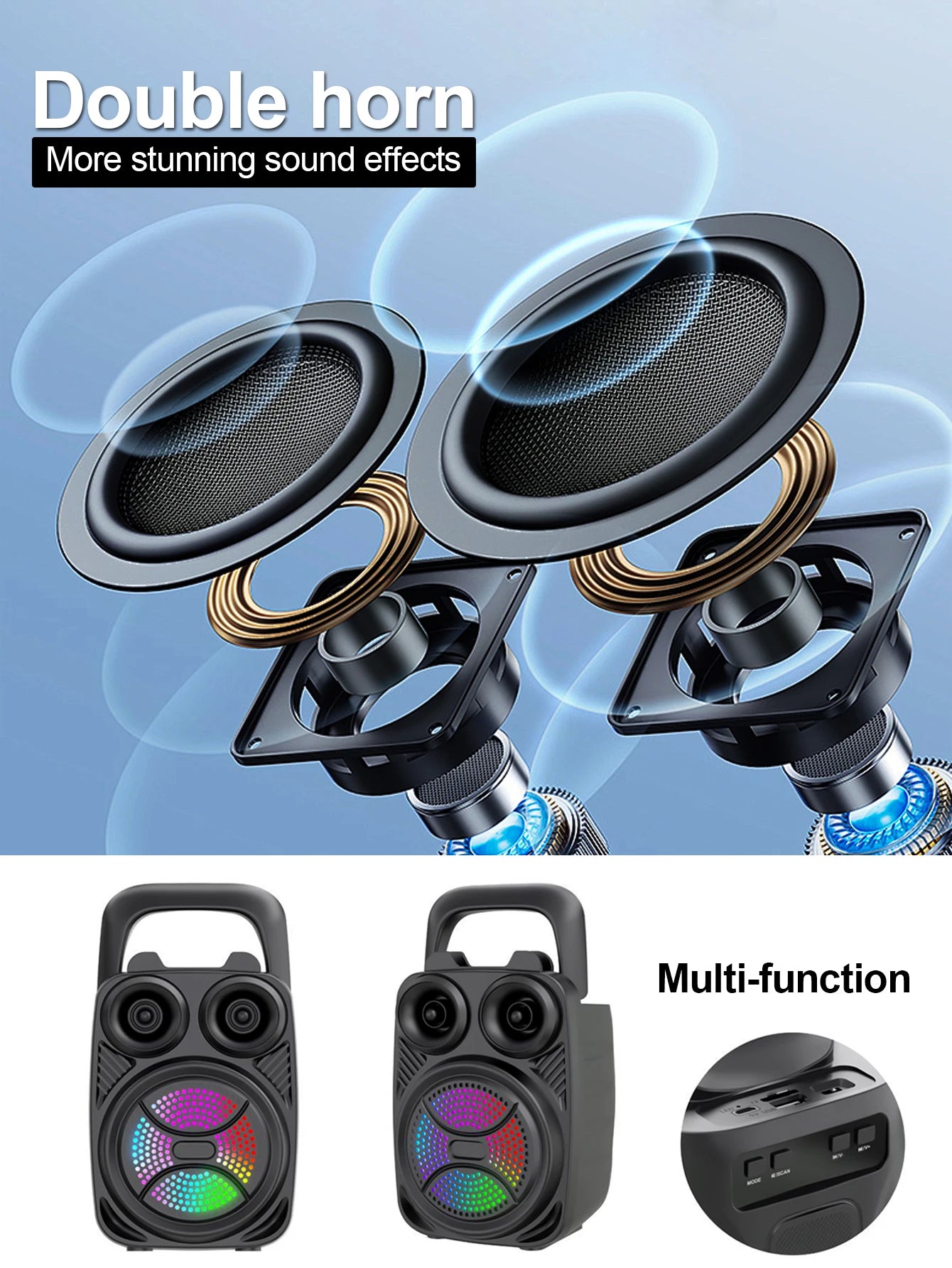 500mAh Bluetooth speaker Sound box high power bluetooth speakers TF Udisk karaoke handheld sound subwoofers for dancing