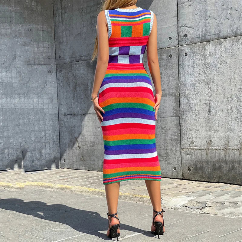 women's clothing  autumn/winter new fashionable contrasting color Christmas sweater long slim fit wrapped buttocks knitted dress