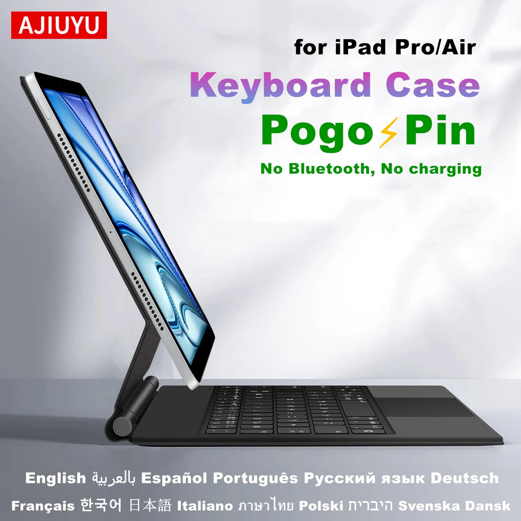 AJIUYU Smart Pogo Pin Magic Keyboard For iPad Air 11 inch M3 M2 Pro 13 M4 12.9 6th 5th 4th 10.9 7th Smart Case Direct Connection