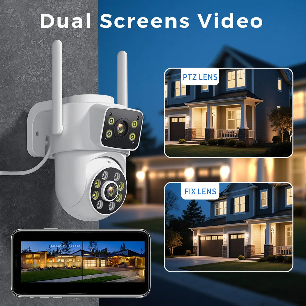 BESDER 8MP Wifi Camera PTZ Dual Screens Outdoor  Human Detection Auto Tracking 6MP CCTV Surveillance IP Camera P2P Audio iCSee