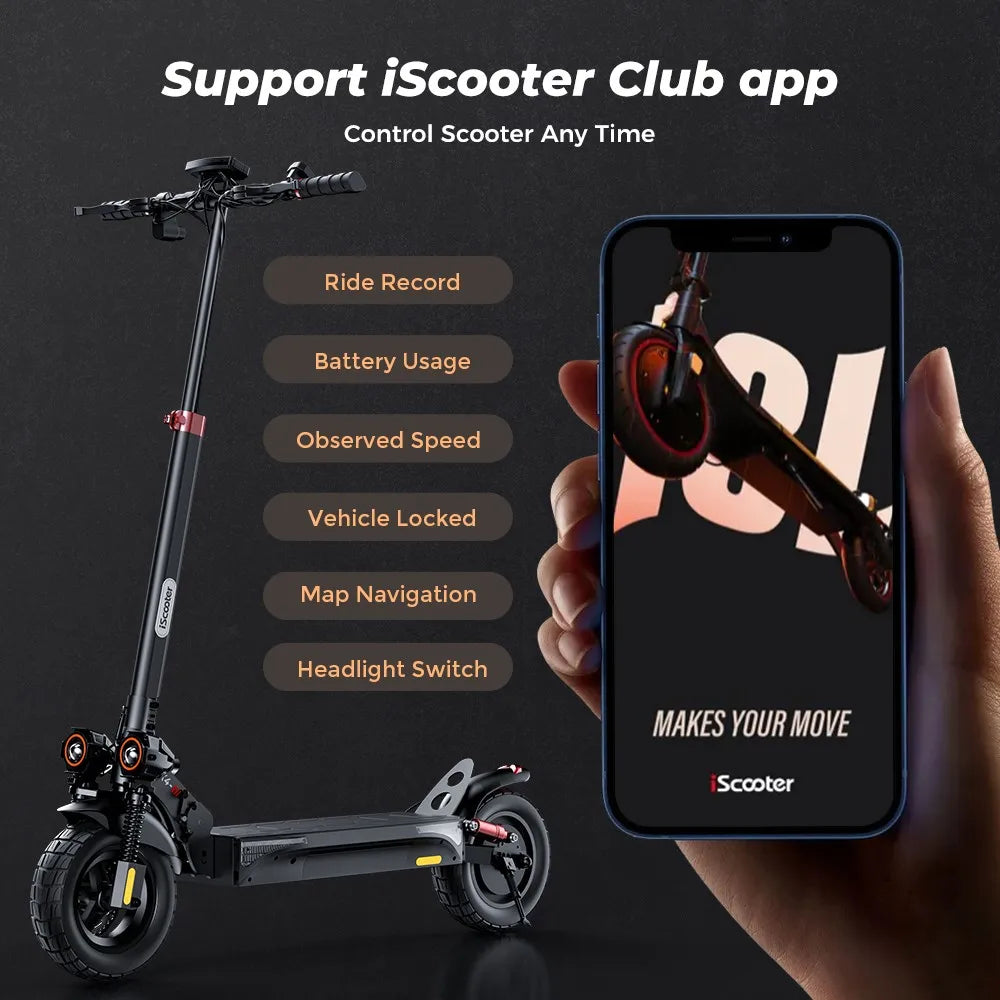 iScooter iX4 Electric Scooter 800W Motor Max Speed 45km/h 48V 15Ah Battery up to 40-45km Range App Control Body Warning Light