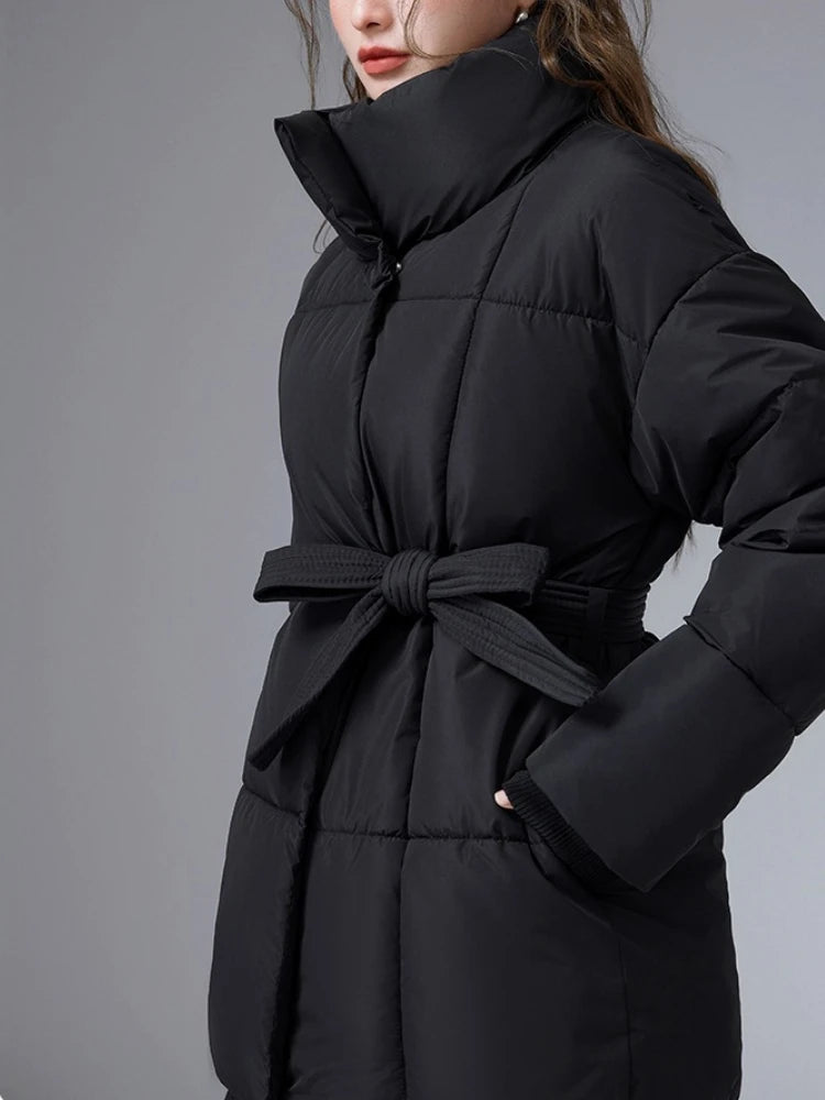 Women Winter New Cotton-padded Clothes Stand-up Collar Belt Thin Loose Versatile Jacket Fashion Version Cotton-padded Clothes