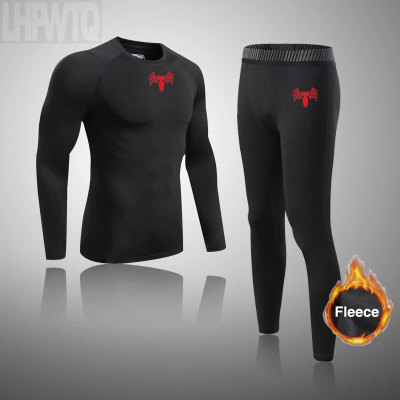 High Collar Men's Sports Ski Thermal Underwear Set Suits Gym Compression Suit Running Men Ski Thermal Bottom Fleece Clothes