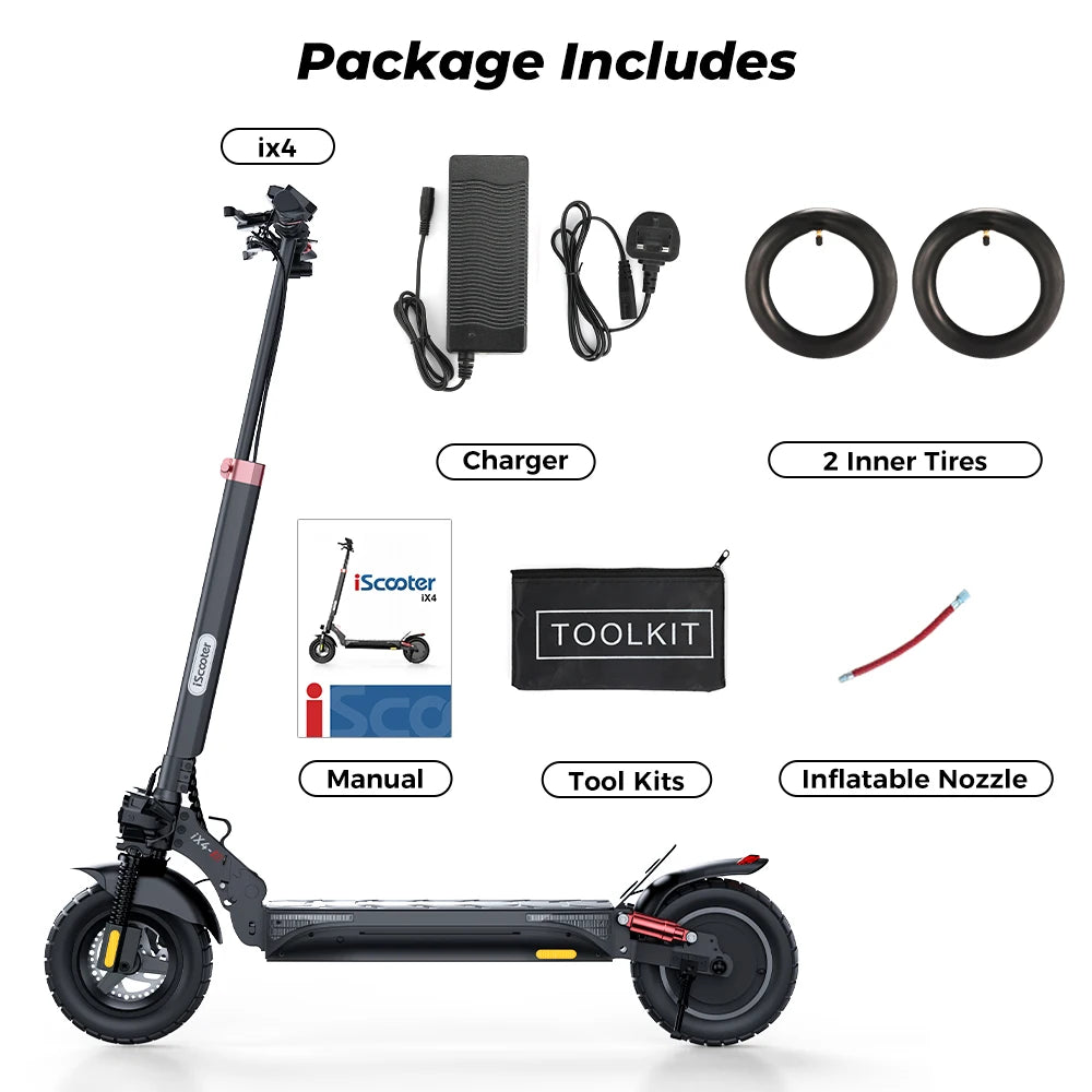 iScooter iX4 Electric Scooter 800W Motor Max Speed 45km/h 48V 15Ah Battery up to 40-45km Range App Control Body Warning Light