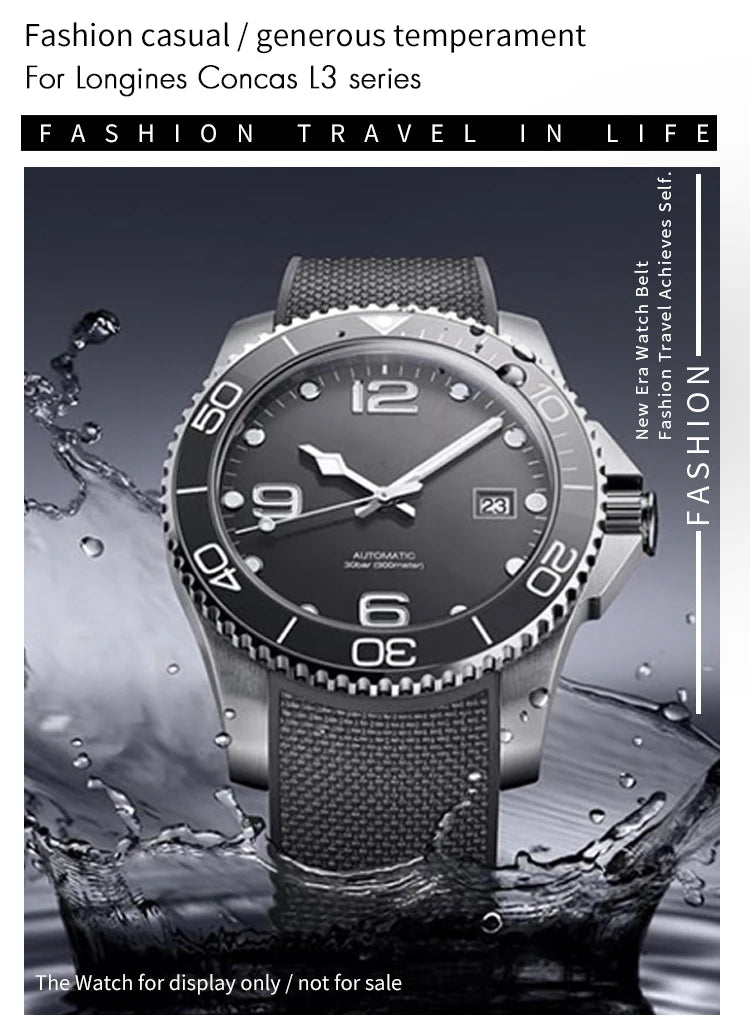 19mm 20mm 21mm Rubber Silicone Watchband for Longines Conquest HydroConquest L3.781 VHP Black Blue Sports Waterproof Watch Strap