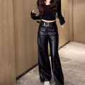Womens Clothes Black PU leather Pants Women Casual Fashion Streetwear Gothic High Waist Flare leggings Trousers Womens Pants