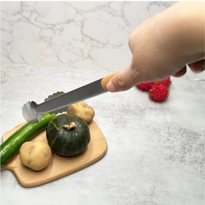 4-Piece Set Stainless Steel Barbecue Tool Set Outdoors BBQ Beech Wood Handle Fork Shovel Clamp Brush Combined Grill