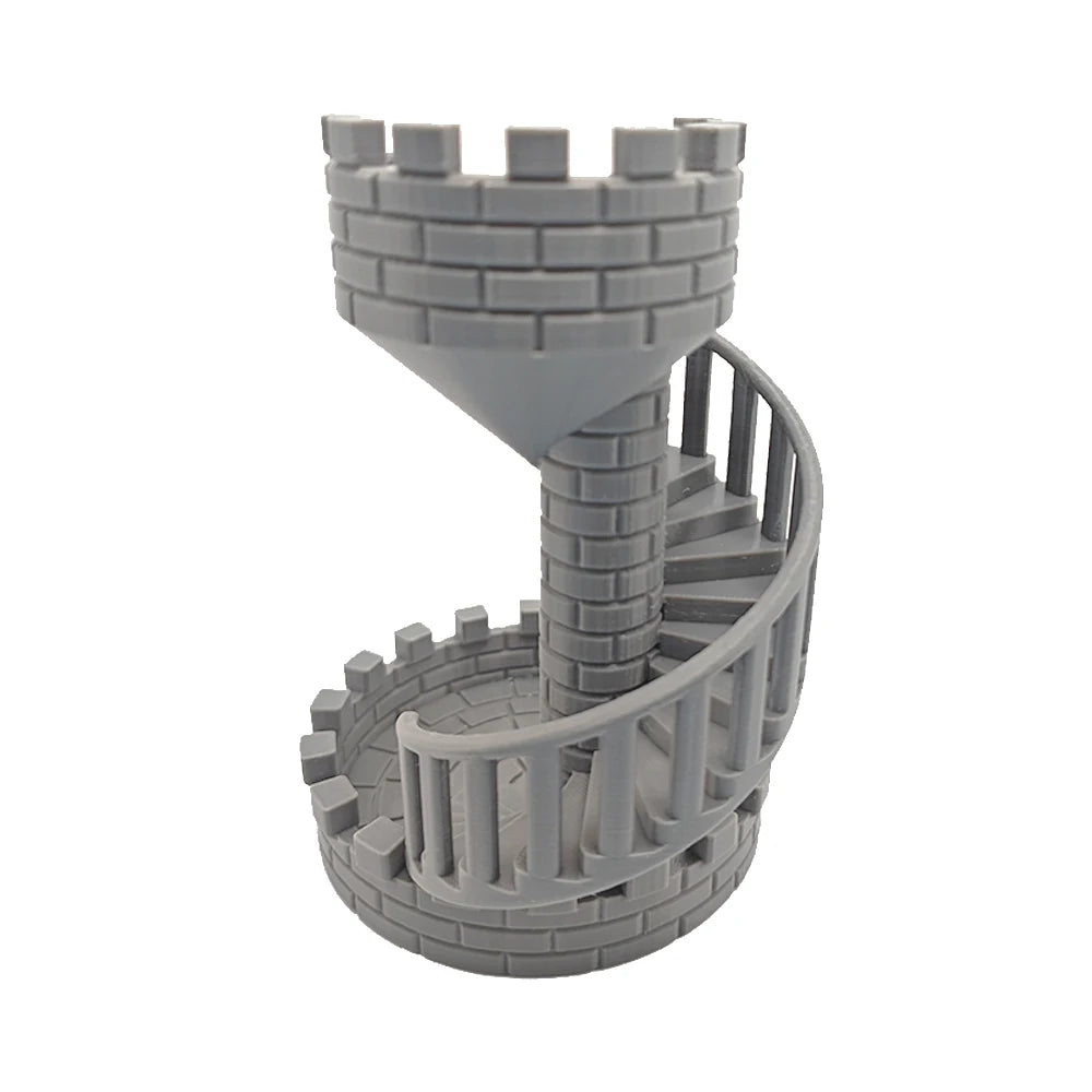 DND Dice Tower Twister Accessory for Role Playing Board Games Tabletop Rolling Spiral Staircase Castle Tray