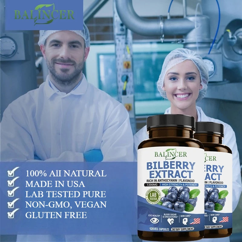Bilberry Extract Supplement, Helps Maintain Eye and Vision Health, Anti-aging, Promotes Brain Health, Protects Vision Health