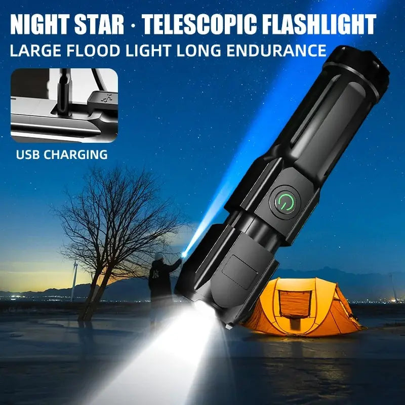 Portable LED Flashlight Strong Light Focusing Flashlight 18650 USB Rechargeable Outdoor Home Strong Light Searchlight Waterproof
