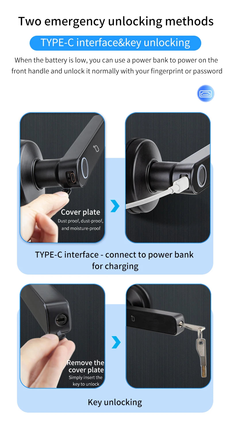 Tuya SmartLife APP BLE Smart Fingerprint Lock Password RFID IC Card Lock Handle Dead Bolt Home Wooden Metal Door Handle Latch