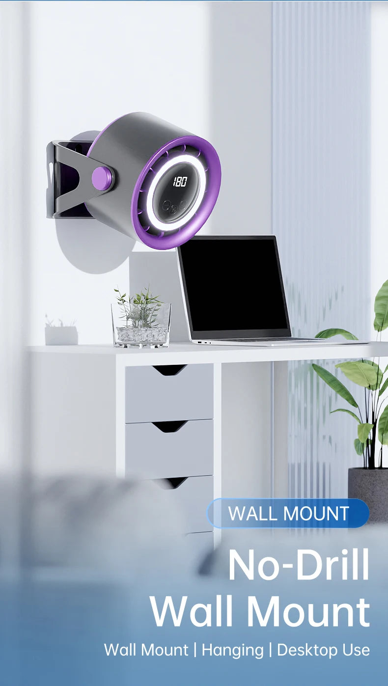 New 1800mAH desktop bladeless electric fan, USB rechargeable with ambient light, silent turbo fan, 100 speed air cooler