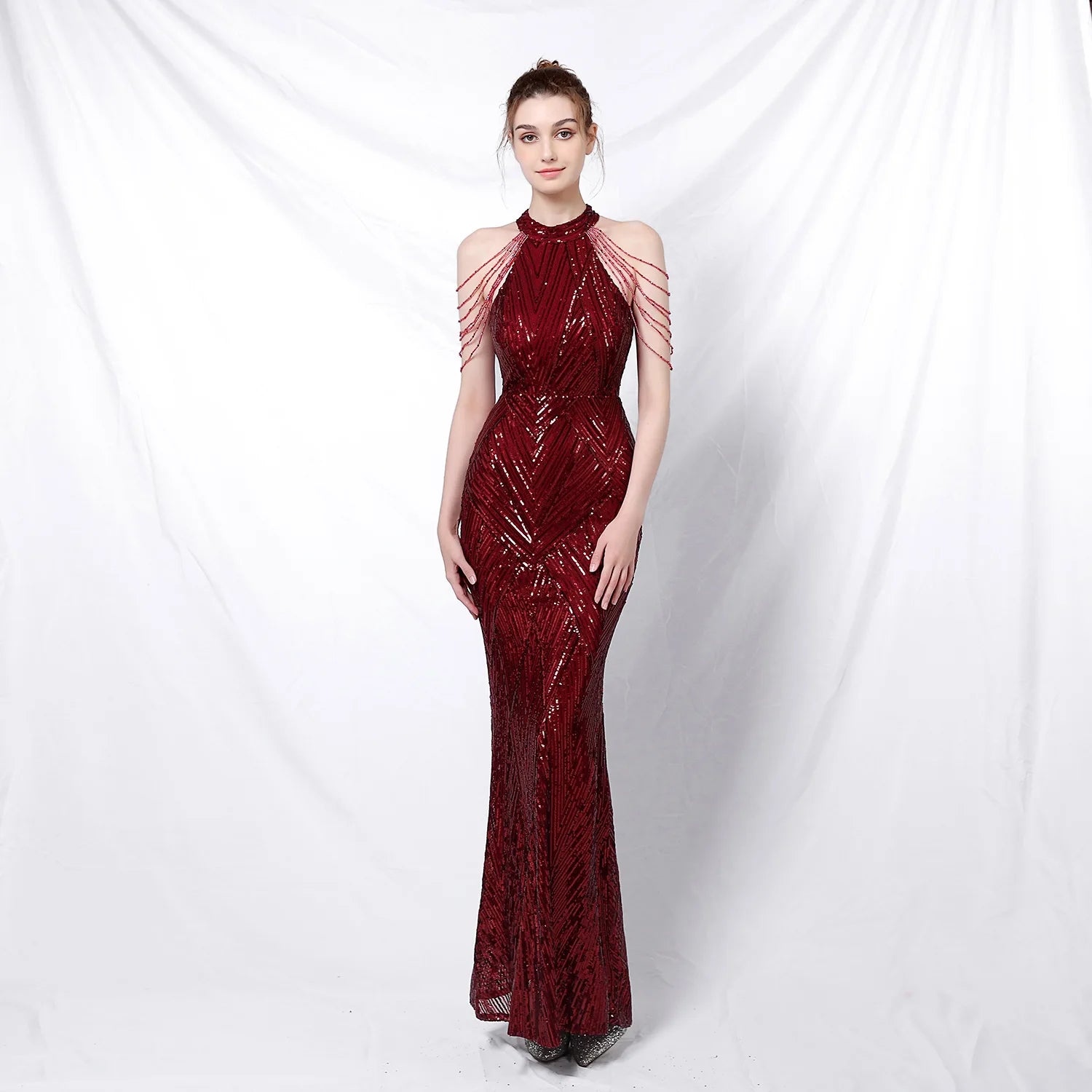 Prom Long Elegant Dresses  Halter  Sequin  Mermaid Prom Dress  Vestidos De Fiesta Evening Dresses Customized