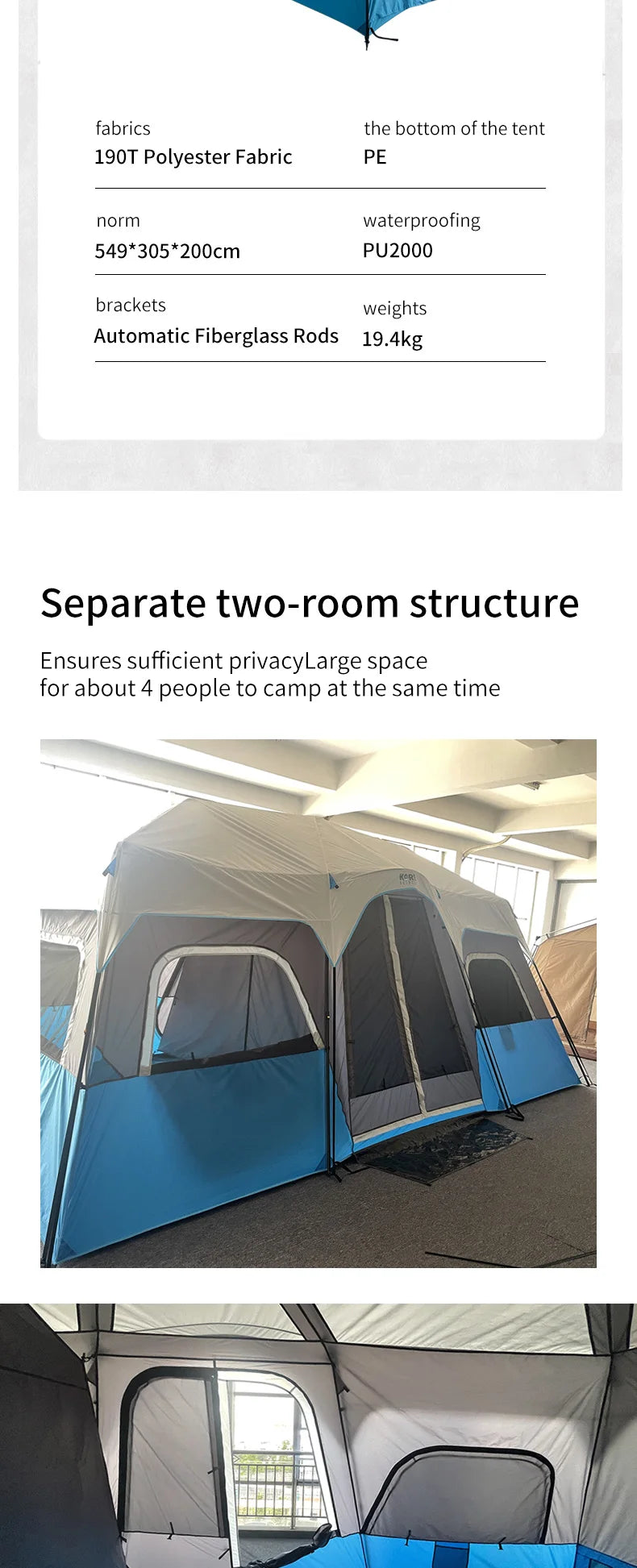 Outdoor Two Rooms One Room Travel Tent Double Waterproof Sun Breathable Multiple Camping