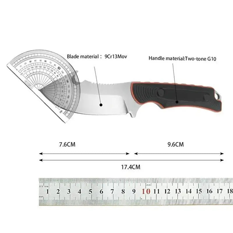 Hunting knife EDC Outdoor Fixed Blade Hunting Knife, G10 Anti-slip Handle with Cowhide Sheath, for Tactical Camping Hiking Tool