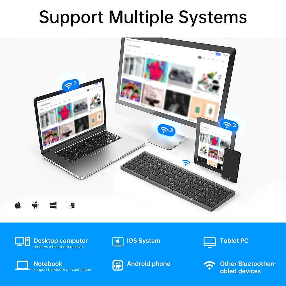 Foldable Wireless Bluetooth Keyboard Rechargeable Folding Keyboard For IPAD Mobile Tablet Notebook Office Mini Wireless keyboard