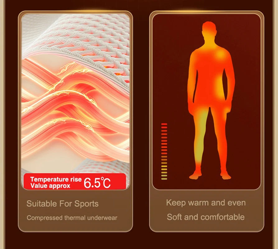 High Collar Men's Sports Ski Thermal Underwear Set Suits Gym Compression Suit Running Men Ski Thermal Bottom Fleece Clothes