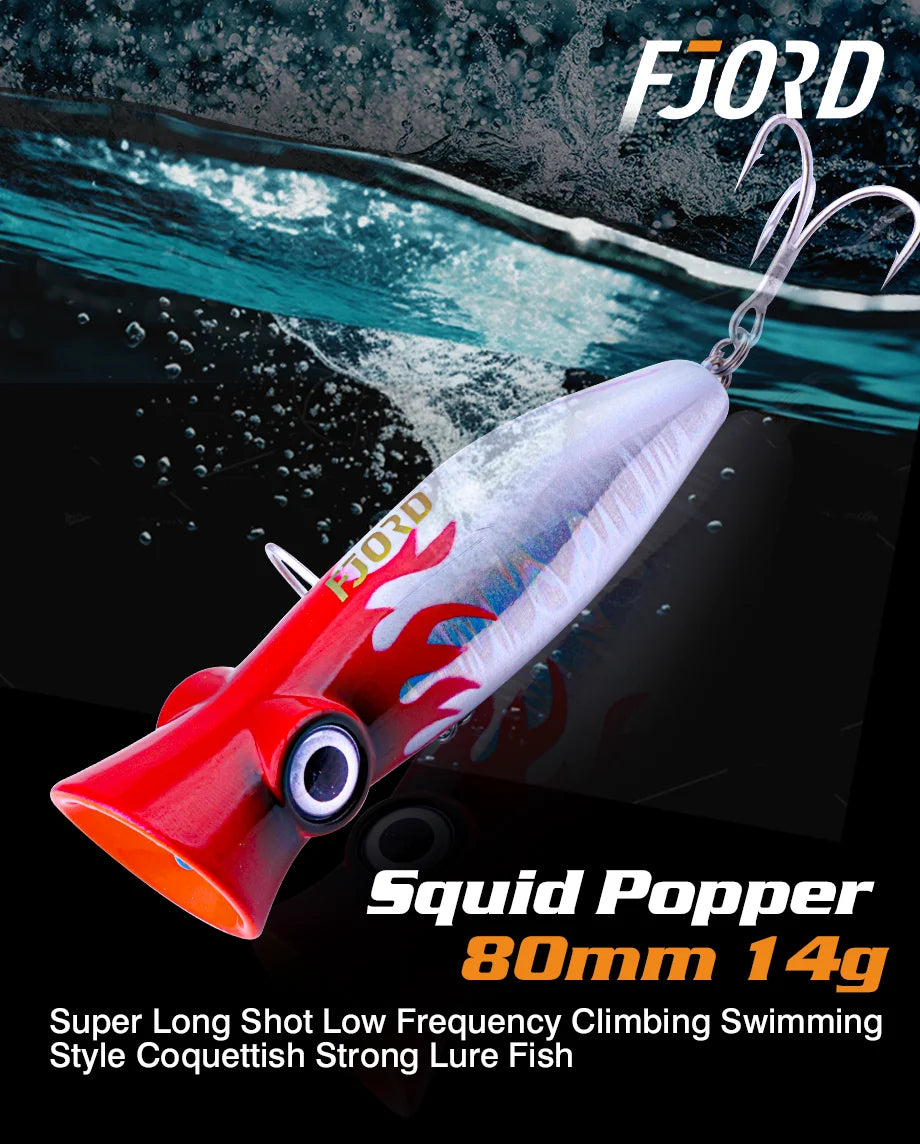 FJORD 80mm 14g Popper Glow Fishing Lure Swimbait Floating Hard Baits Pike Bass Sea Saltwater Surface Walker Fishing Supplies