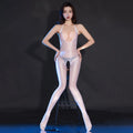 Women Sex Clothes Oil Shiny Halter Backless Full Body Stockings Erotic Open Crotch Bodysuit Jumpsuit Black Cosplay Costumes