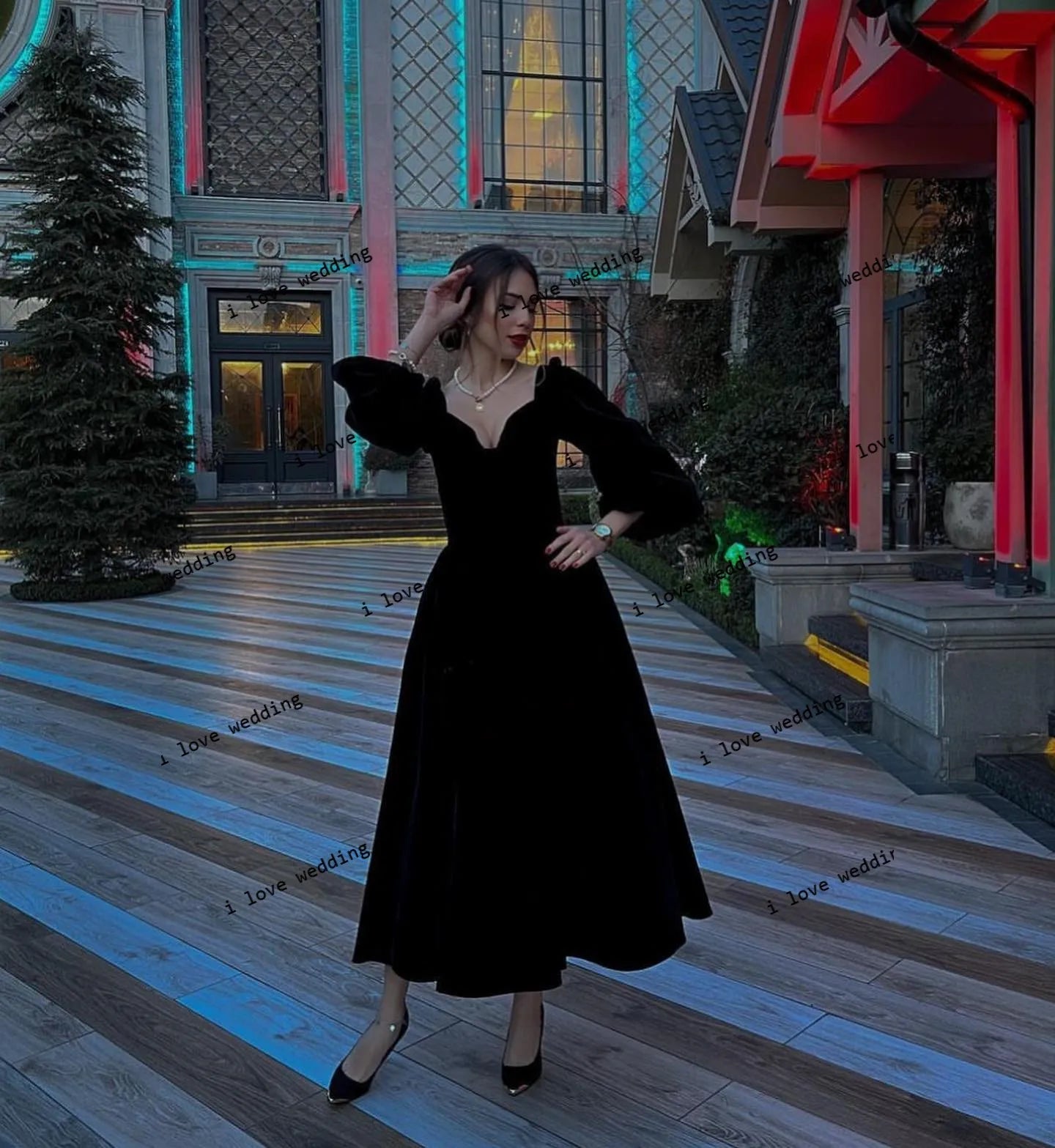 Prom Dress 2025 Black Wedding Party Dress For Woman Formal A-Line Elegant Velet Ankle Length Cocktail Dress Long Sleeve Custom