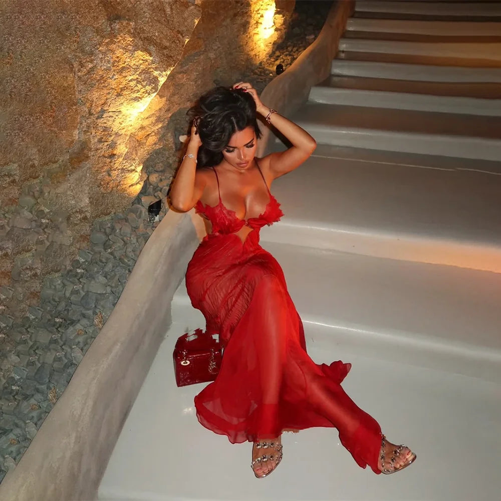 Elegant Ruffed Prom Dresses Arabic Customized Sleeveless Pleat Mermaid Tulle Evening Gown Party Dress Vestidos Para Graduación