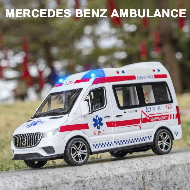 1:24 Ambulance Car Toys Alloy Car Model Diecast Metal Police Ambulance Sound Light Simulation Collectible Model Car Kids Gifts