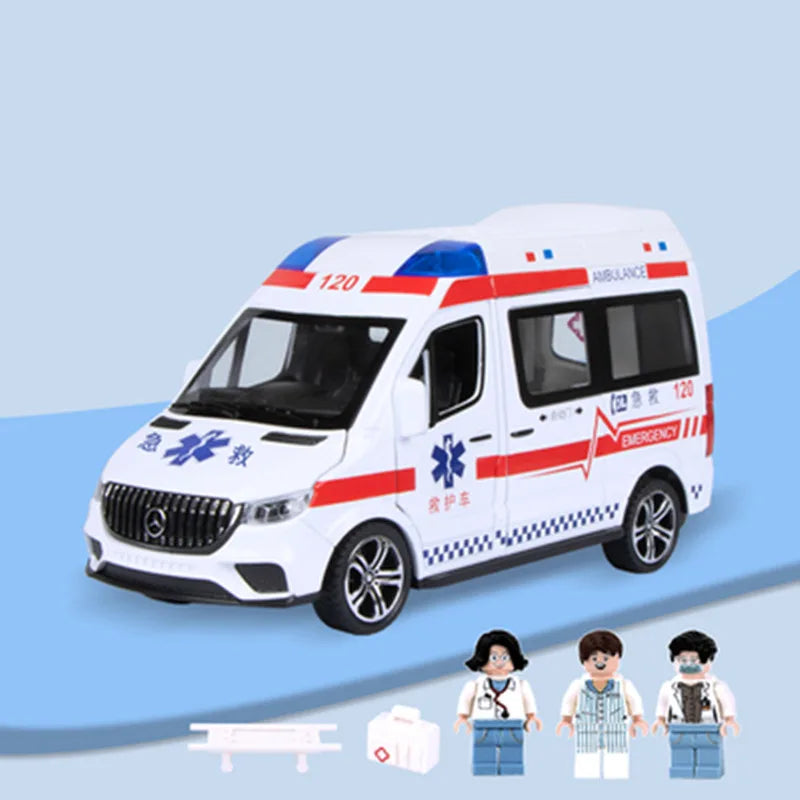 1:24 Ambulance Car Toys Alloy Car Model Diecast Metal Police Ambulance Sound Light Simulation Collectible Model Car Kids Gifts