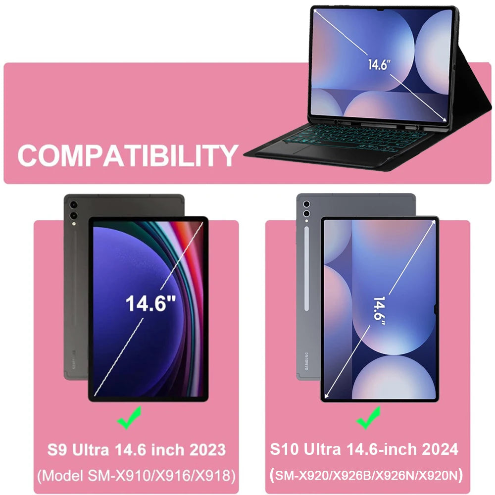 For Samsung Galaxy Tab S10 Ultra 14.6-inch Case SM-X920/X926B/X926N/X920N, Keyboard Case for Tab S9 Ultra SM-X910/X916B/X918U