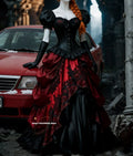 Red And Black Gothic Prom Dress Historical Victorian Period Evening Dresses Lace Appliques Princess Halloween Costume Customized