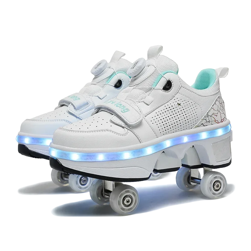 Latest  Boys  Teens Street Roller Shoes Double Wheel Casual Running Shoes  Indoor And Outdoor Beginners Parkour Skate Shoes