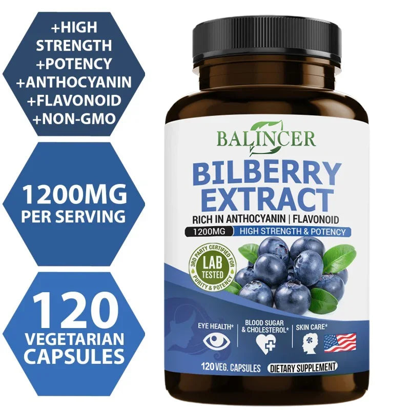 Bilberry Extract Supplement, Helps Maintain Eye and Vision Health, Anti-aging, Promotes Brain Health, Protects Vision Health
