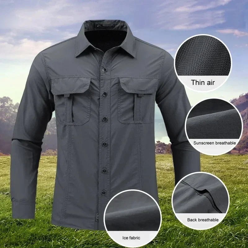 2025 spring summer New Men Lightweight Quick-Drying long sleeved shirts outdoor new men  Breathable Sport Sunscreen Hiking Shirt