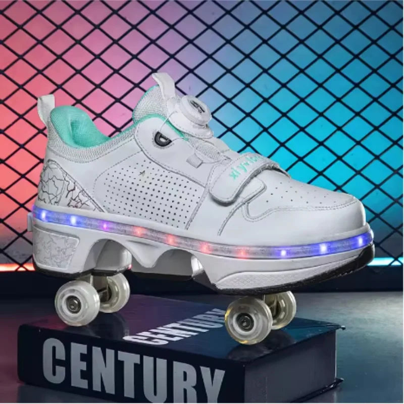 Latest  Boys  Teens Street Roller Shoes Double Wheel Casual Running Shoes  Indoor And Outdoor Beginners Parkour Skate Shoes