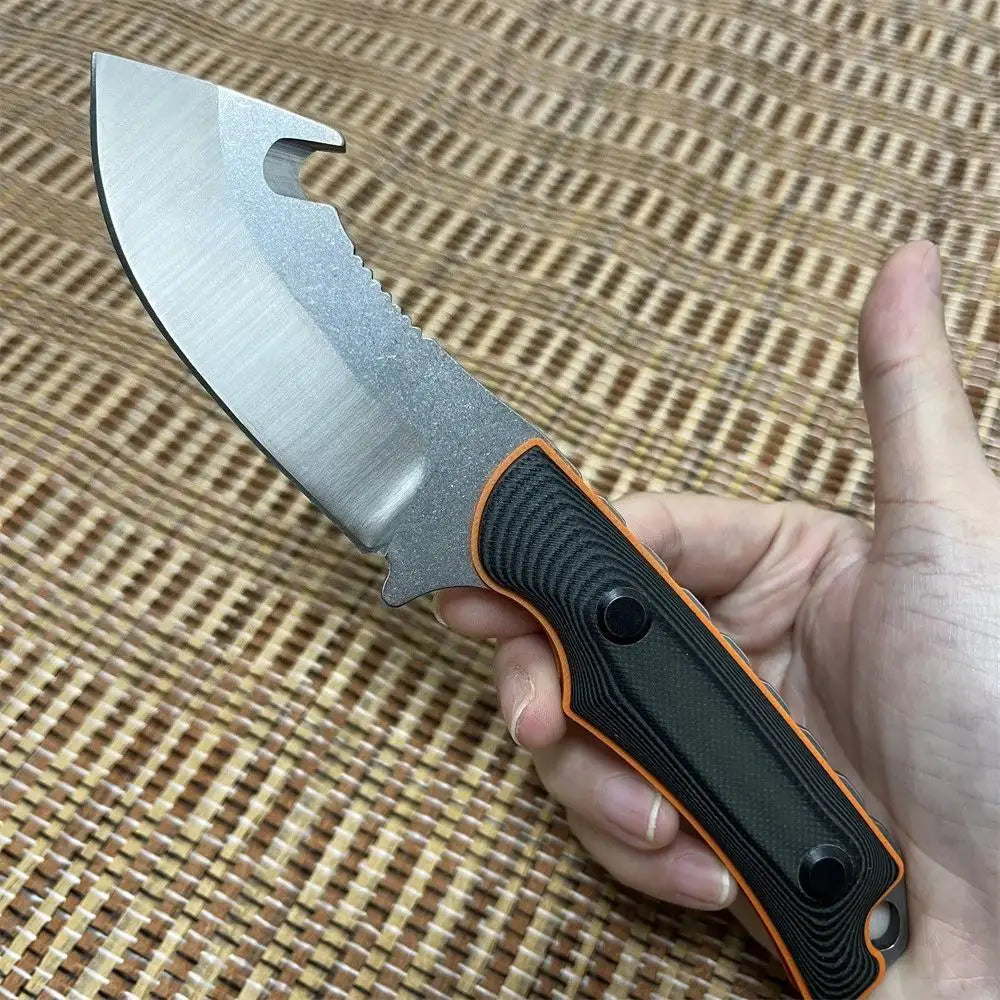 Hunting knife EDC Outdoor Fixed Blade Hunting Knife, G10 Anti-slip Handle with Cowhide Sheath, for Tactical Camping Hiking Tool